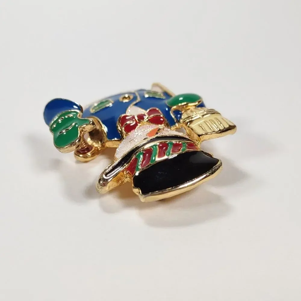 Vintage 90's Enamel SFJ Signed Waving Snowman Brooch